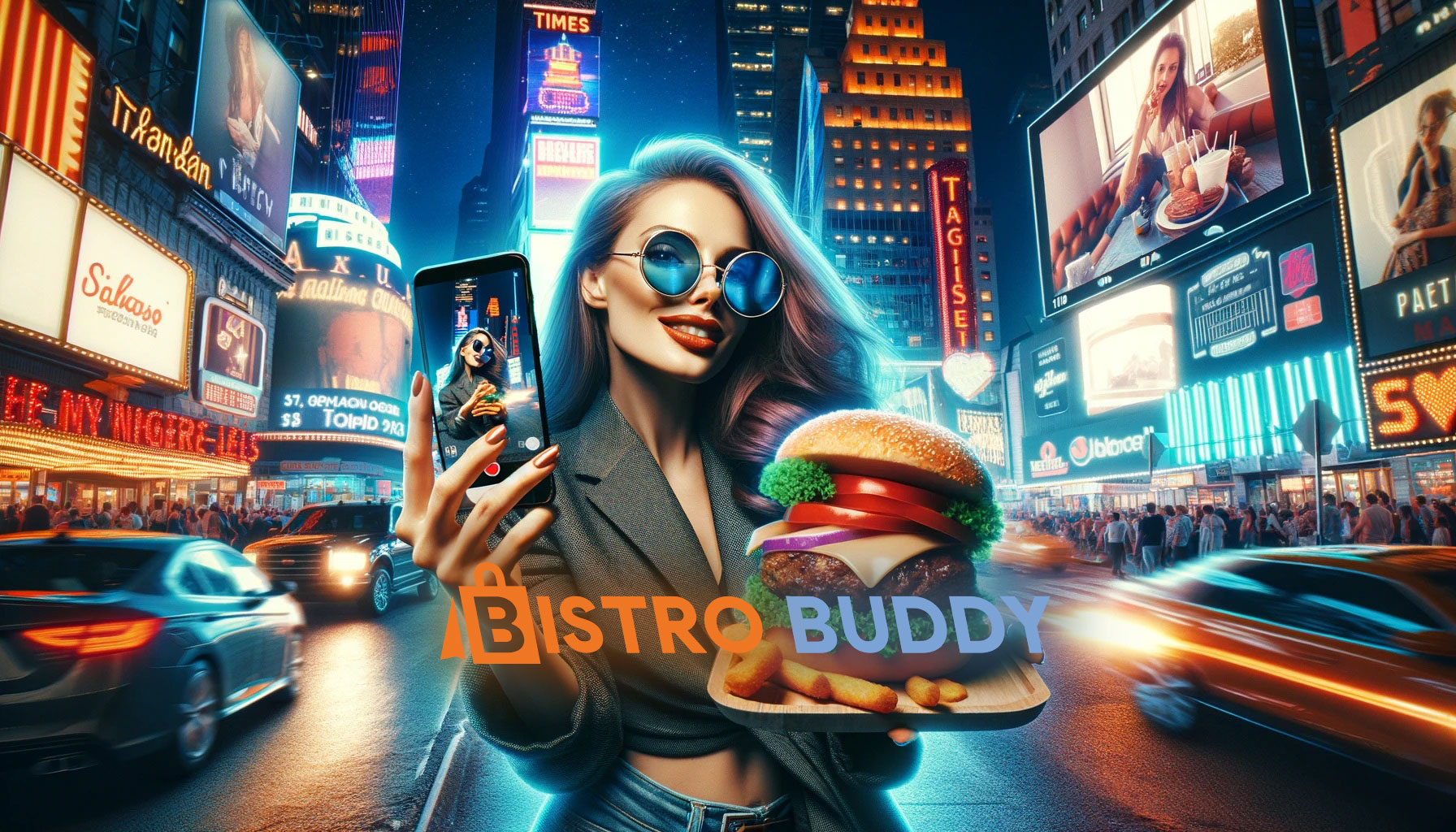 influencer-marketing-star-taking-a-selfie-while-eating-a-juicy-hamburger-Times-Square-at-night Explore Services & Capabilities | BISTRO BUDDY - Empower Your Food & Drink Business - BISTRO BUDDY | Food & Drink Community Network BISTRO BUDDY Experiential Marketing Agency Services & Capabilities Transform Your Food & Drink Product Services or Establishment! Influencer Marketing