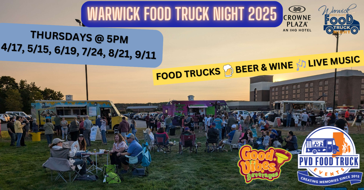 Join us for the Warwick Food Truck Night at Crowne Plaza Providence-Warwick. Enjoy over a dozen food trucks, live music, and local beer and wine. Free admission.